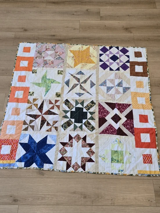 Handmade Multicolor Patchwork Quilt - Star & Geometric Blocks - Picture 1 of 3